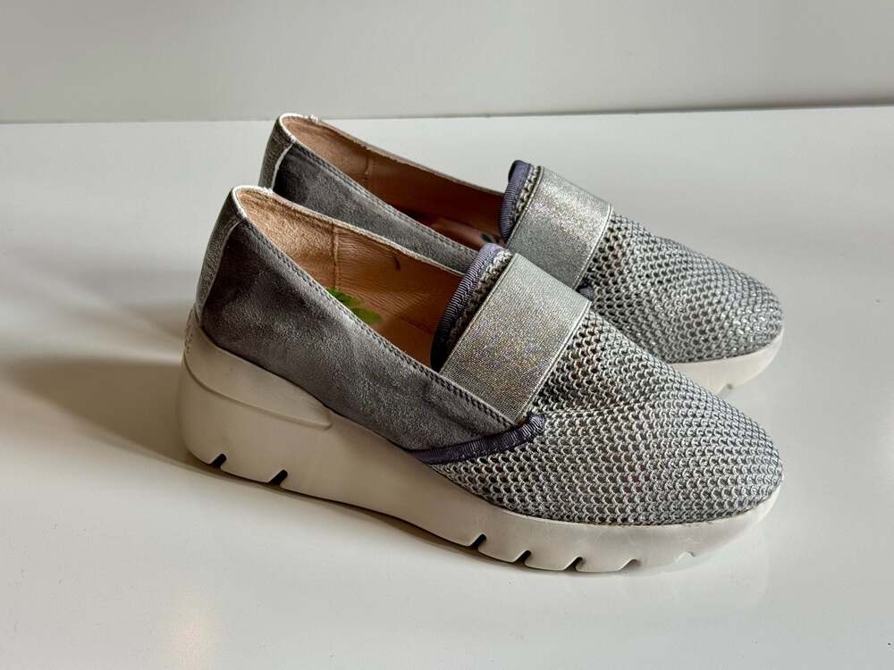 Hispanitas Kristen Metallic Mesh Silver Wedge Loafer Sneakers size 36